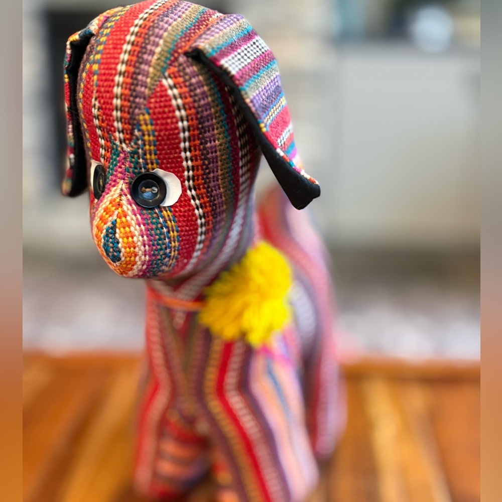 Multicolored Striped Cloth Stuffed Turtle Figurine Hand sewn Guatemalan